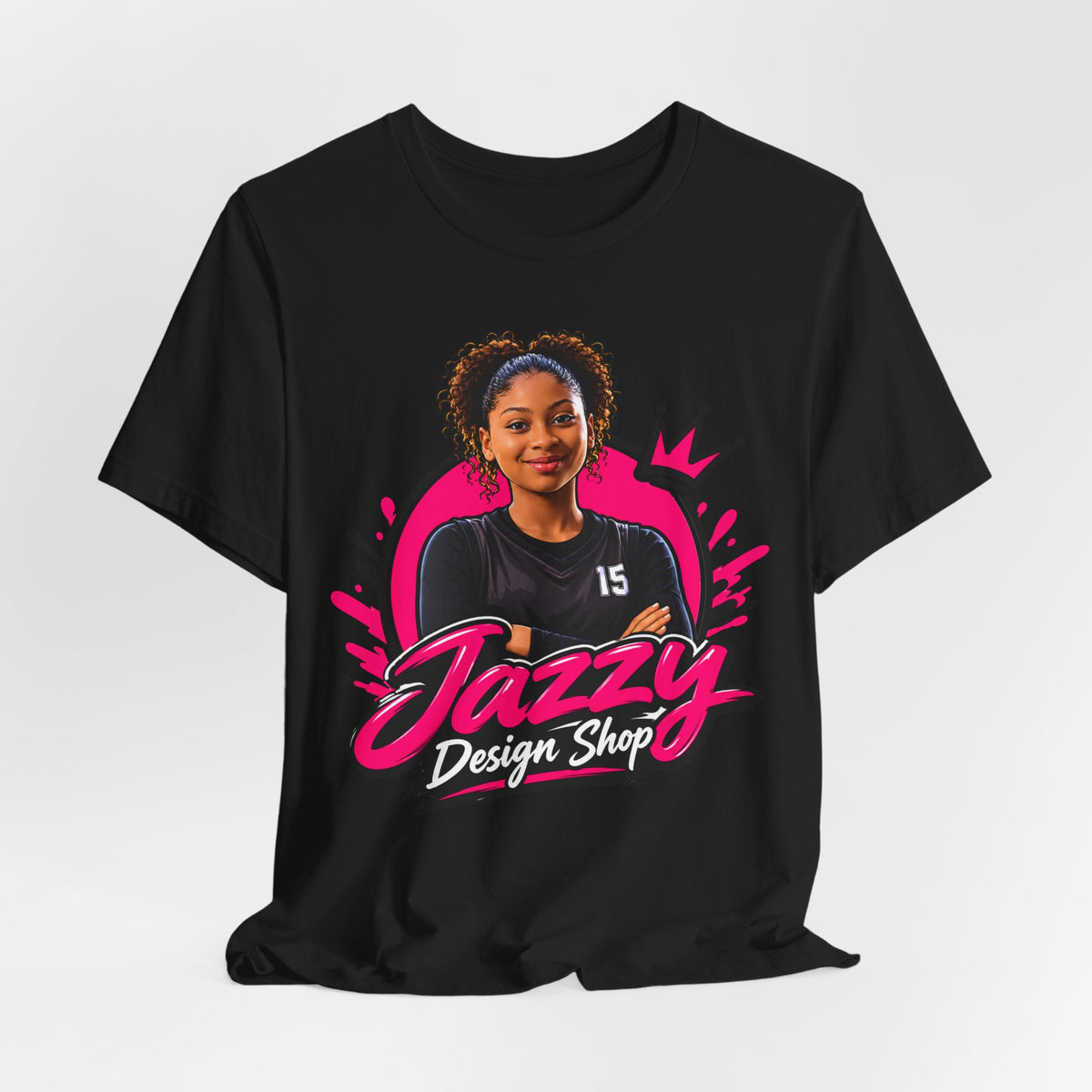 Jazzy Design Shop Mascot Tee | Basketball Girl Crown Logo Shirt | Brand Mascot Shirt | Basketball Queen Gift Tee
