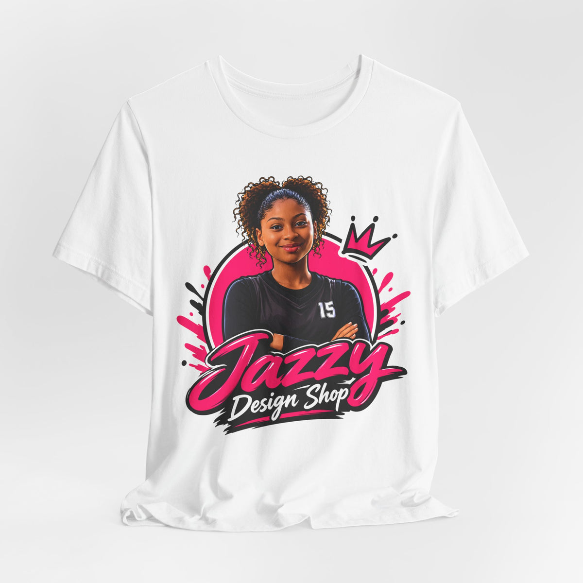 Jazzy Design Shop Mascot Tee | Basketball Girl Crown Logo Shirt | Brand Mascot Shirt | Basketball Queen Gift Tee