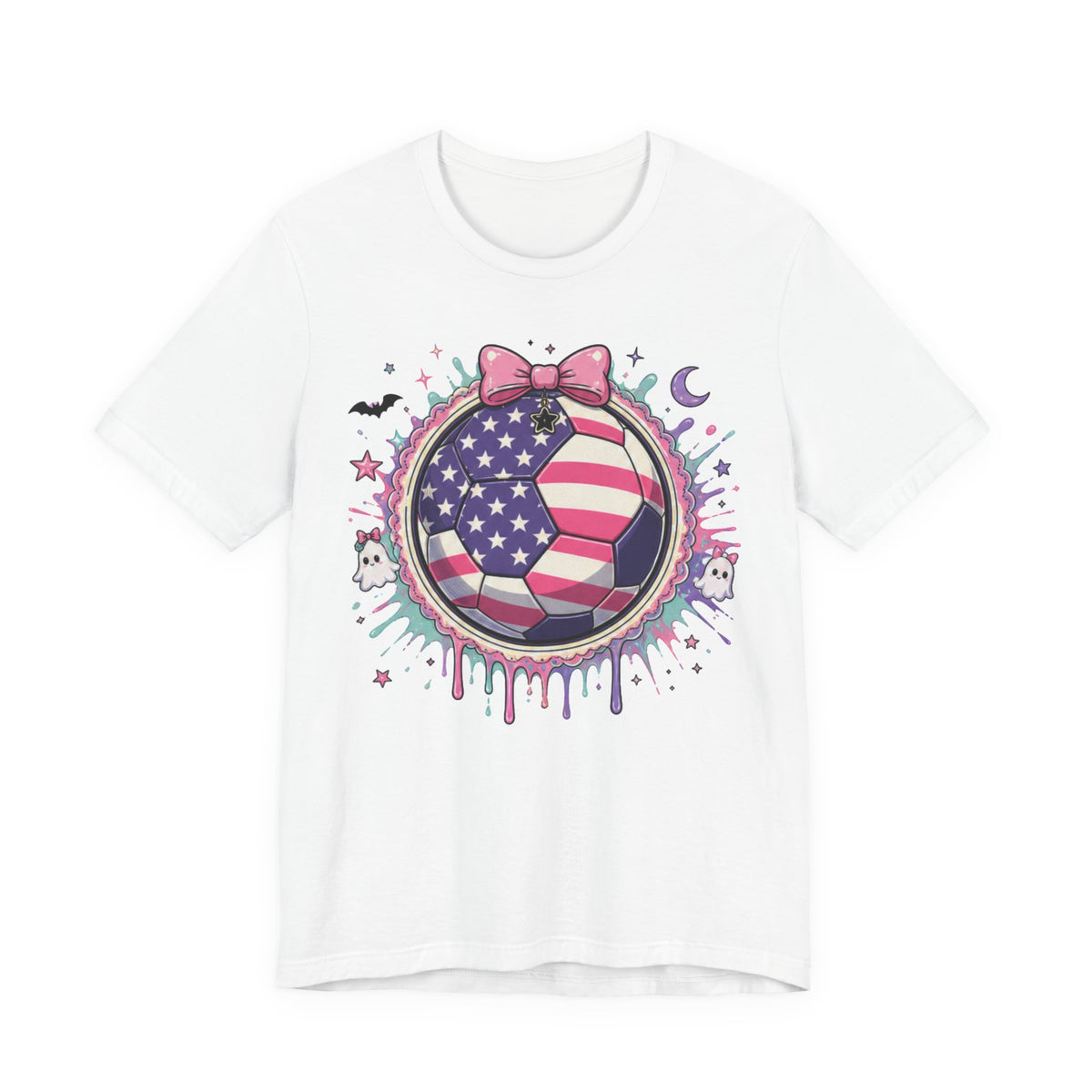 USA Soccer Ball Tee | Patriotic Soccer Shirt | Soccer Gift Tee | Pastel American Flag Soccer Design