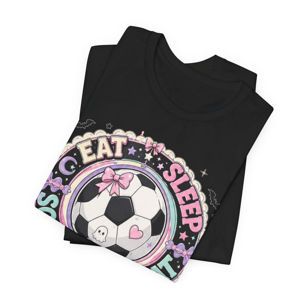 Eat Sleep Soccer Repeat Tee | Pastel Soccer Badge Shirt | Soccer Gift Tee | Cute Soccer Ball Design