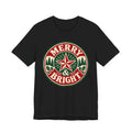Merry and Bright T-Shirt | Retro Badge Christmas Tee | Festive Holiday Gift Shirt