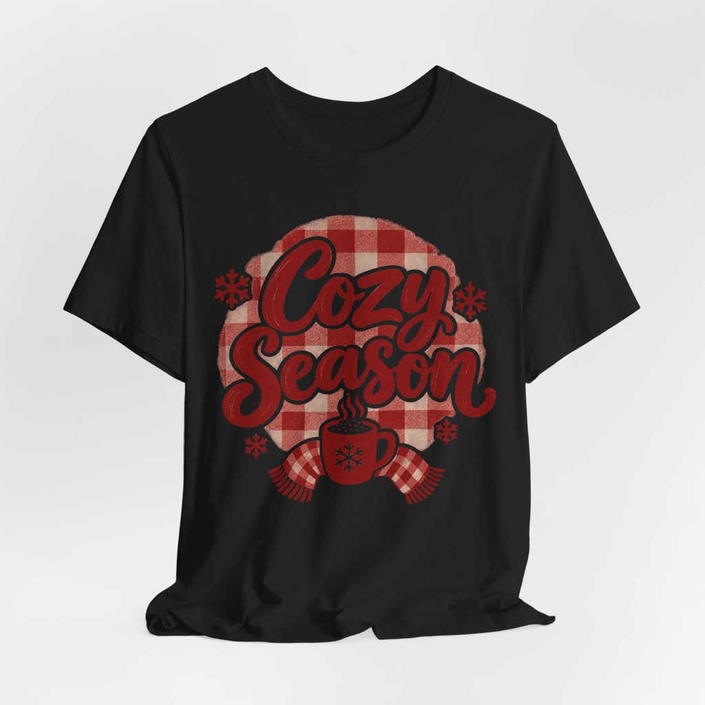 Cozy Season T-Shirt | Plaid Winter Hand-Lettered Tee | Cozy Christmas Gift Shirt