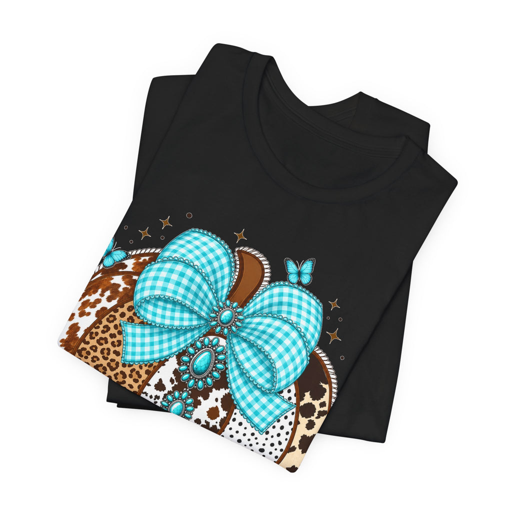 Western Bling Pumpkin Tee | Turquoise Leopard Pumpkin Shirt | Fall Gift Tee | Cowgirl Autumn Design