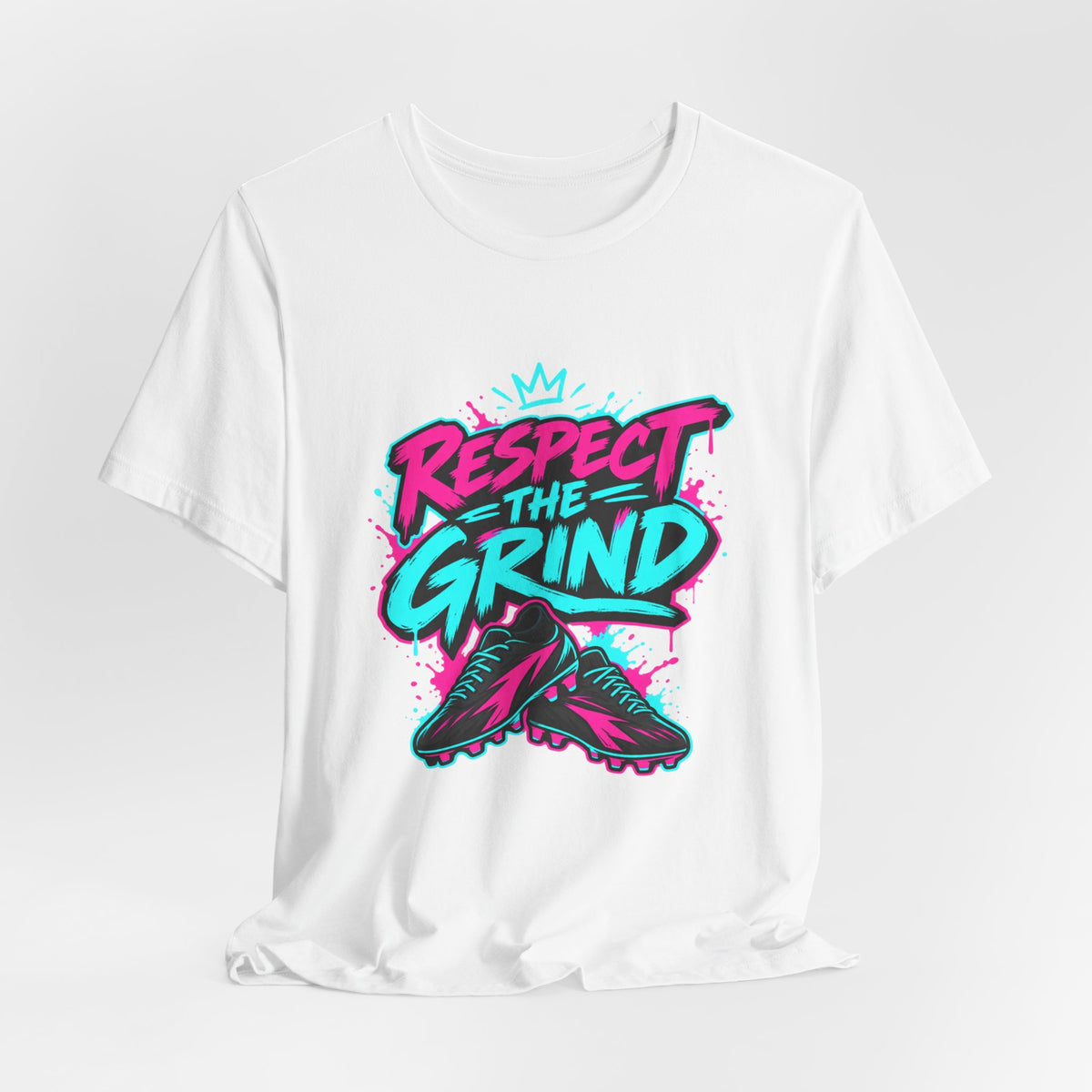 Respect The Grind Neon Cleats Tee | Bold Soccer Cleats Shirt | Soccer Gift Tee | Street Soccer Design
