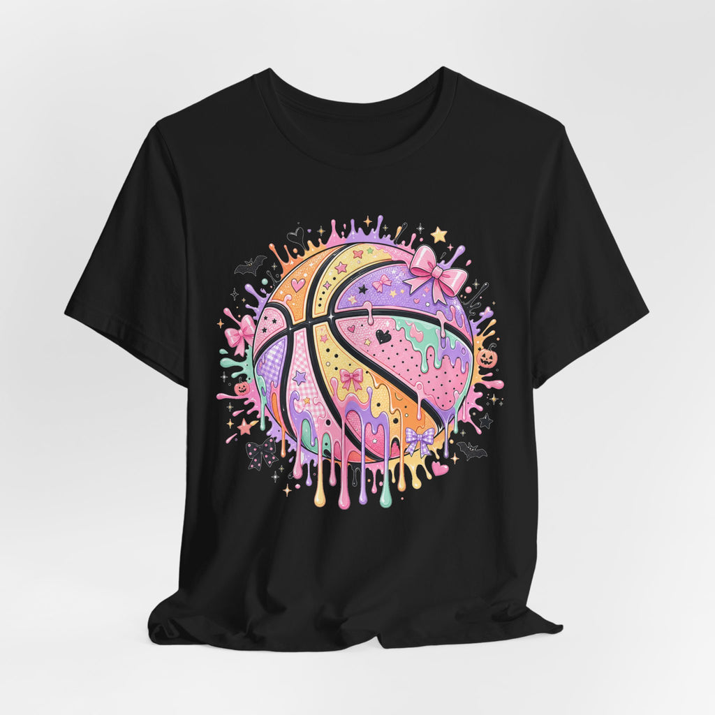 Pastel Drip Basketball Tee | Coquette Bow Basketball Shirt | Cute Basketball Gift | Girly Basketball Graphic Tee