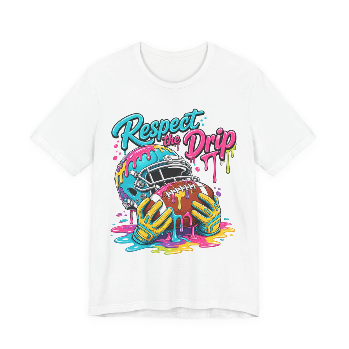 Respect The Drip Neon Tee | Bold Football Paint Drip Shirt | Football Graphic Gift | Bright Sports Tee