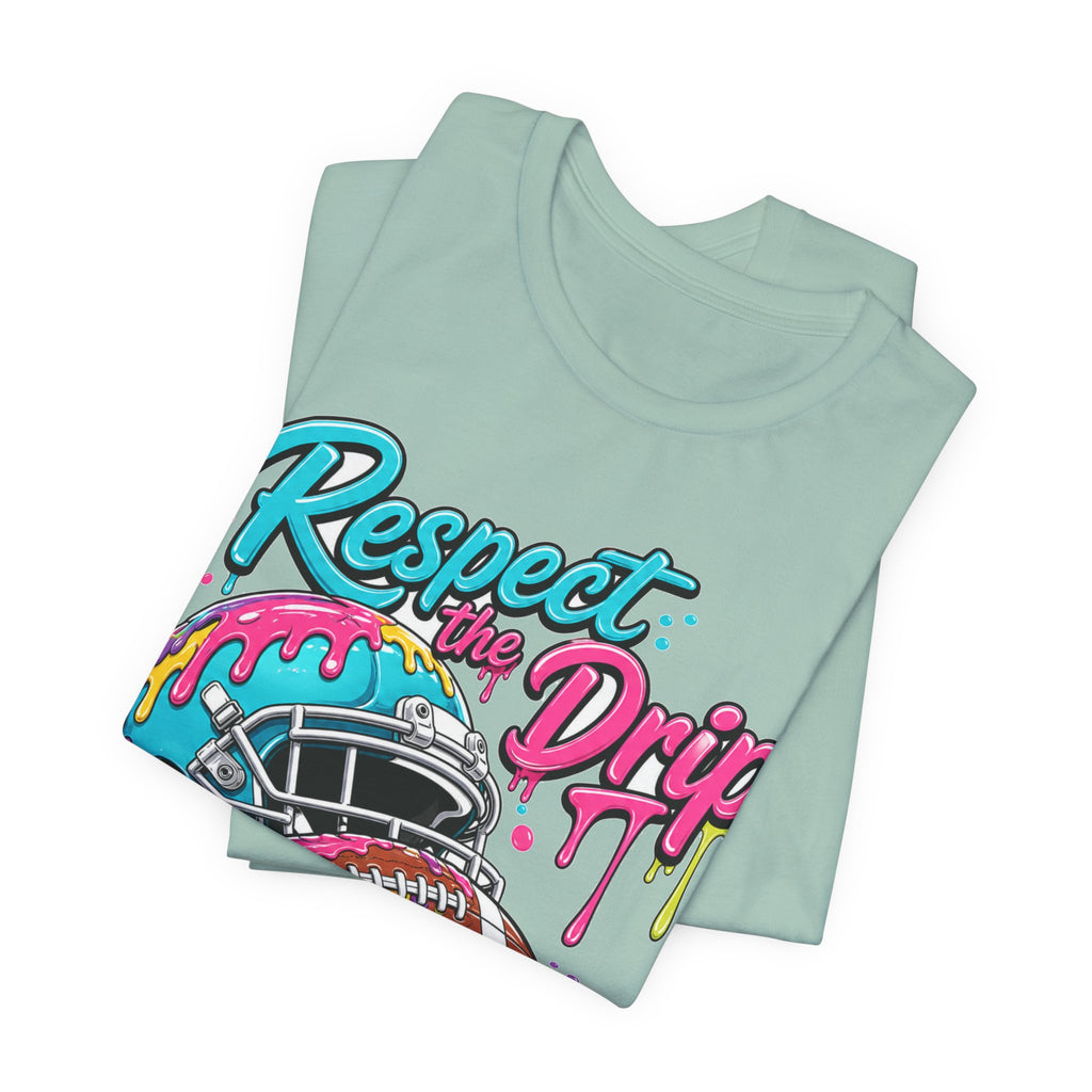 Respect The Drip Neon Tee | Bold Football Paint Drip Shirt | Football Graphic Gift | Bright Sports Tee