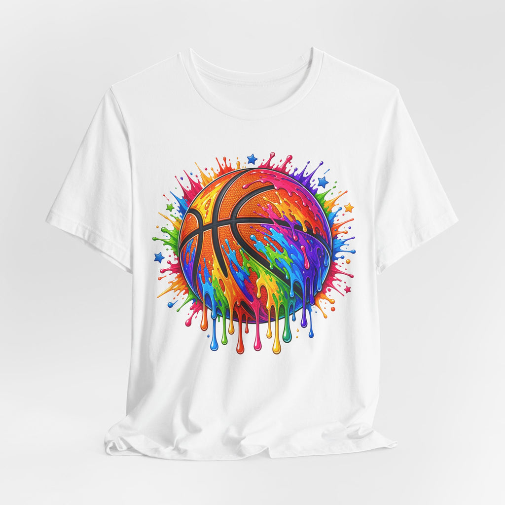 Rainbow Drip Basketball Tee | Colorful Paint Splash Basketball Shirt | Basketball Lover Gift | Bold Basketball Graphic Tee