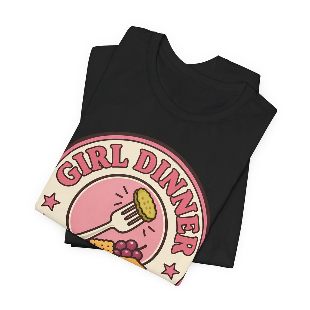 Girl Dinner T-Shirt | Retro Badge Viral Food Trend Tee | Funny Foodie Gift Shirt
