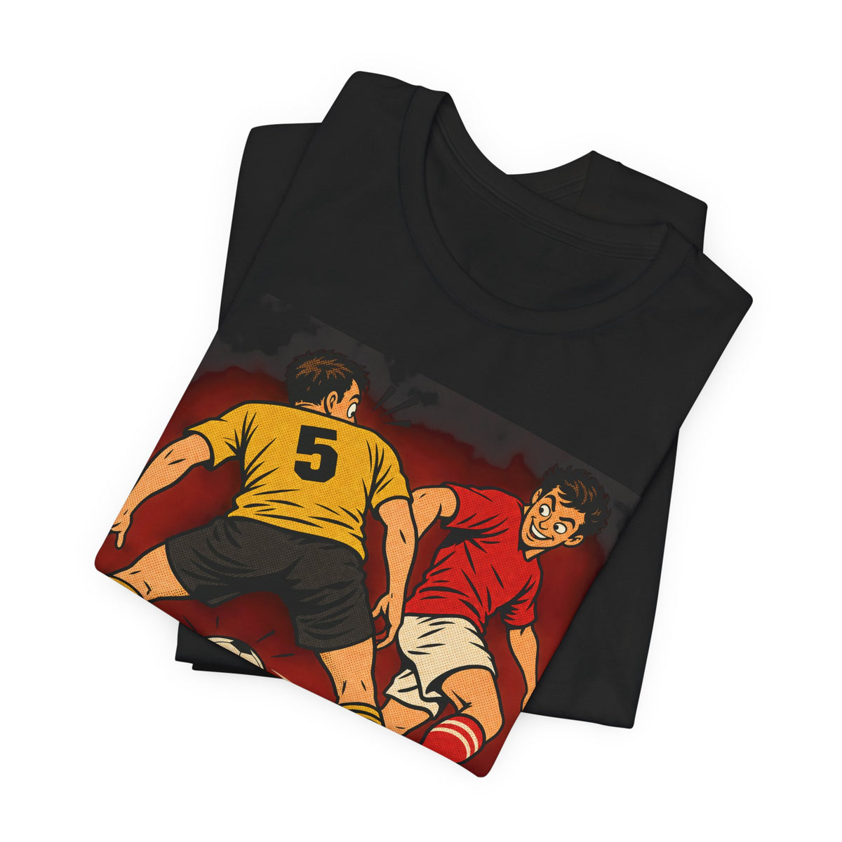 Soccer Action Comic Tee | Bold Soccer Duel Design | Soccer Gift Tee | Comic Pop Art Soccer Shirt