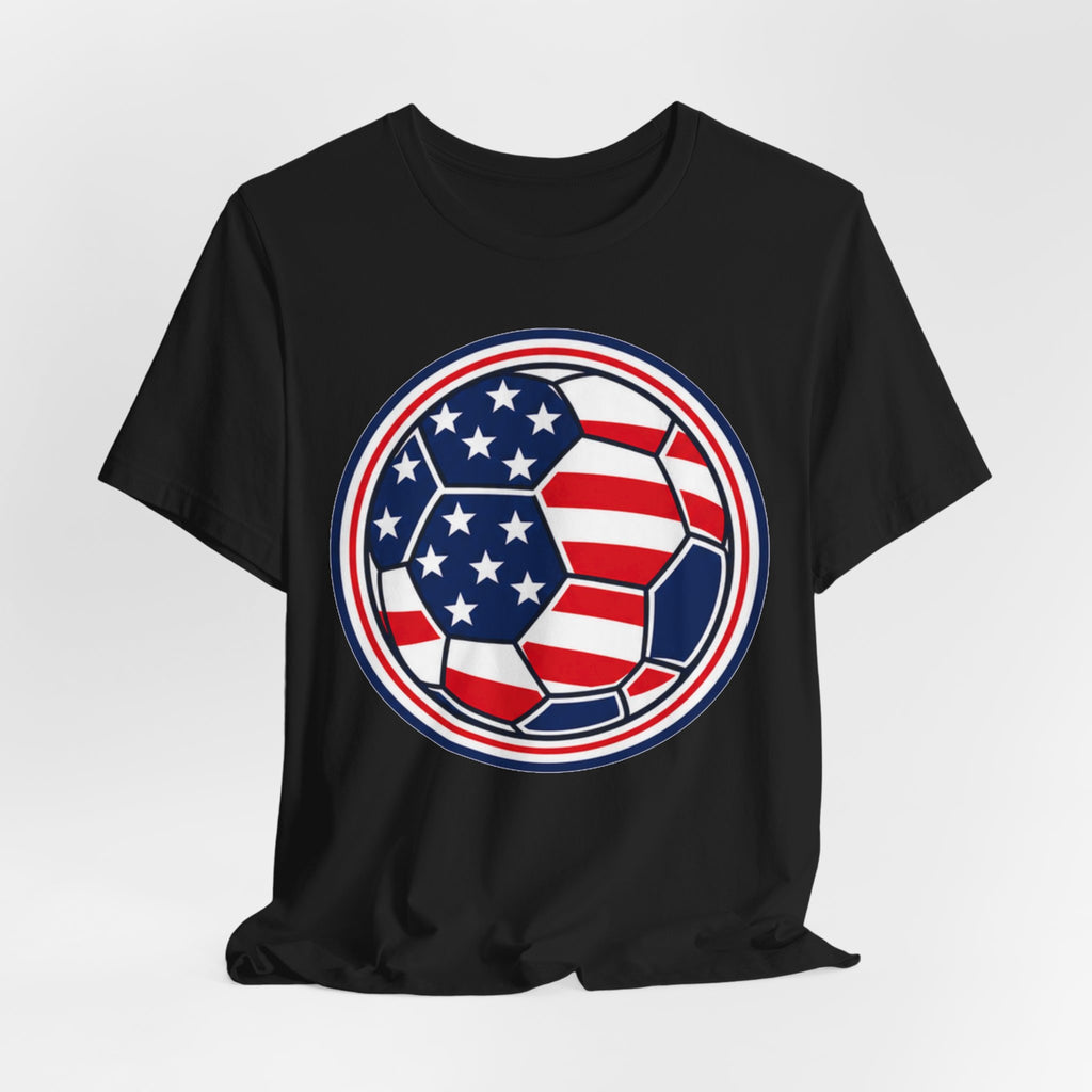 USA Soccer Ball Neon Tee | Patriotic Soccer Shirt | Soccer Gift Tee | Bold American Flag Soccer Design