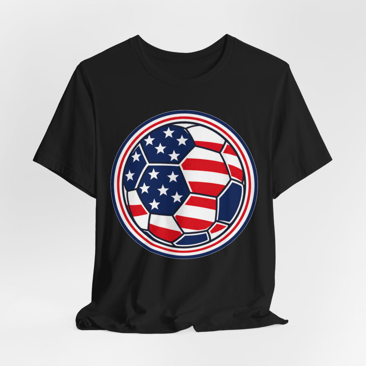 USA Soccer Ball Neon Tee | Patriotic Soccer Shirt | Soccer Gift Tee | Bold American Flag Soccer Design
