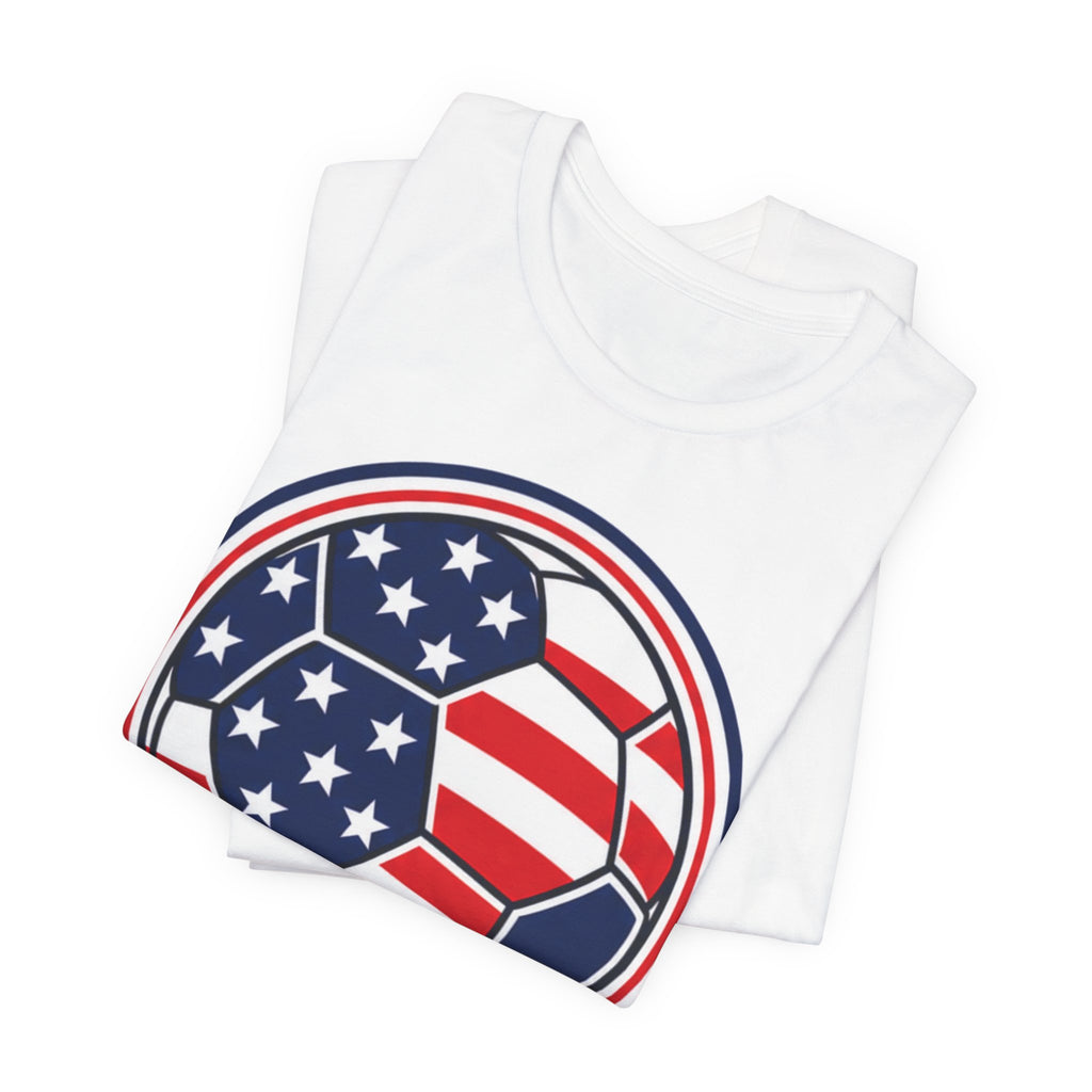 USA Soccer Ball Neon Tee | Patriotic Soccer Shirt | Soccer Gift Tee | Bold American Flag Soccer Design