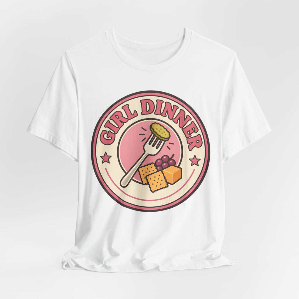 Girl Dinner T-Shirt | Retro Badge Viral Food Trend Tee | Funny Foodie Gift Shirt