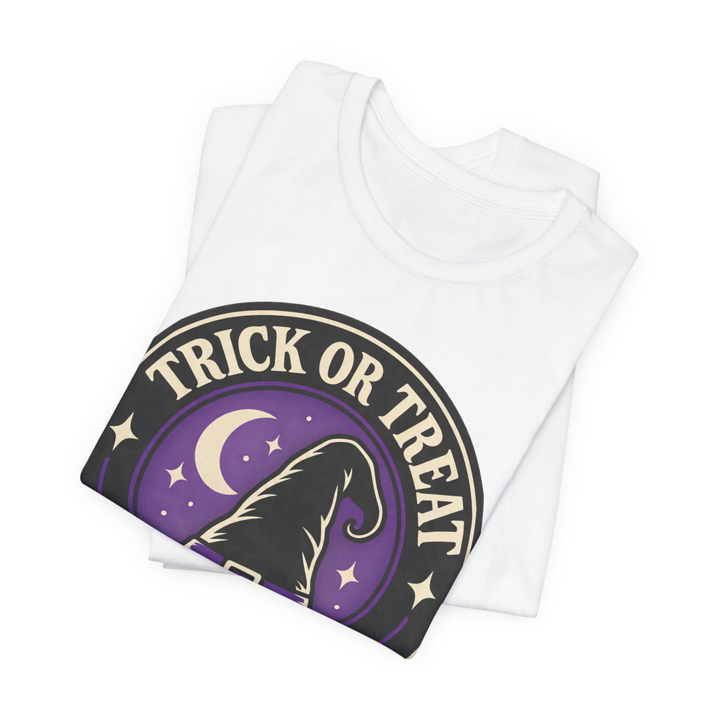 Retro Witch Hat T-Shirt | Halloween Trick or Treat Badge Tee | Witchy Gift Shirt
