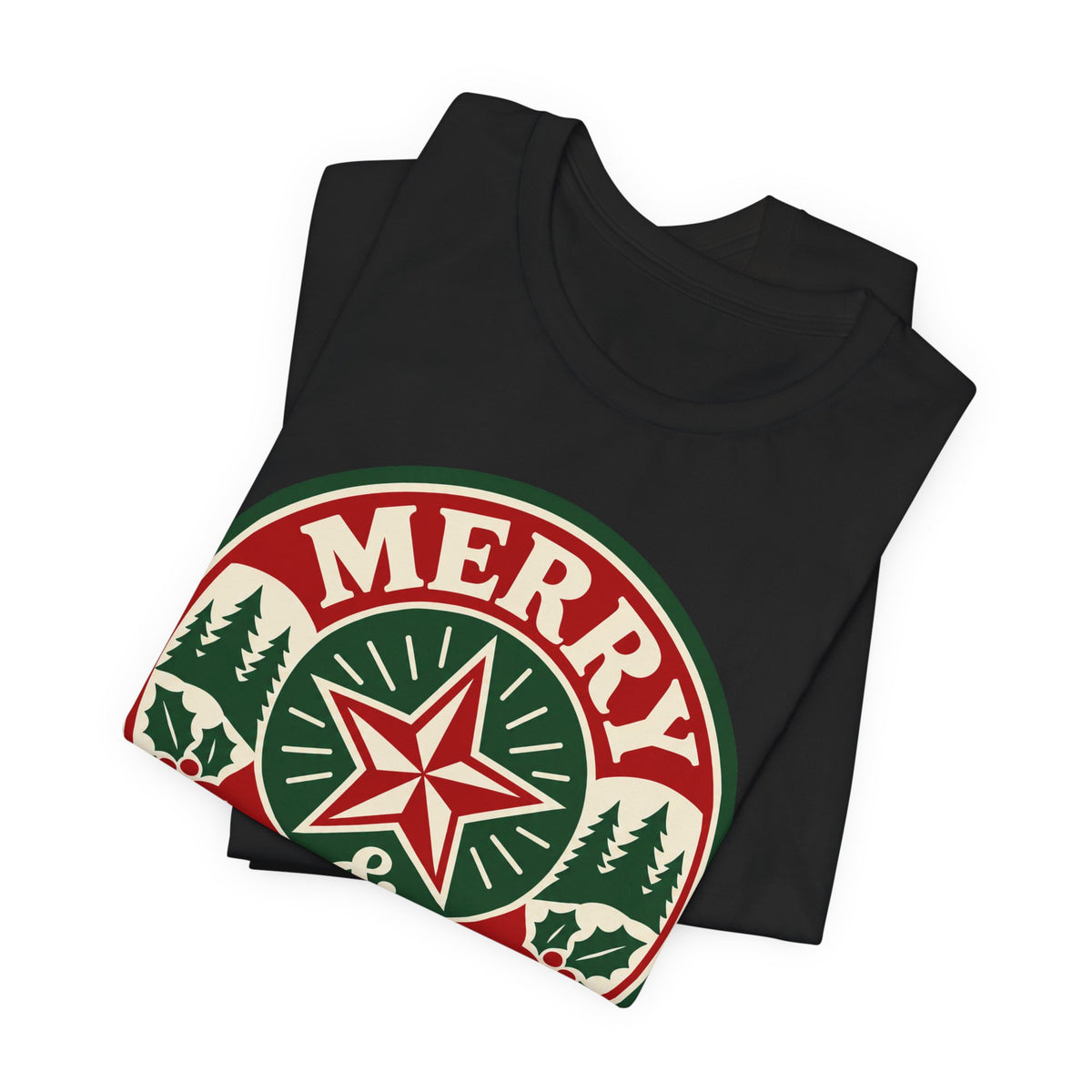 Merry and Bright T-Shirt | Retro Badge Christmas Tee | Festive Holiday Gift Shirt