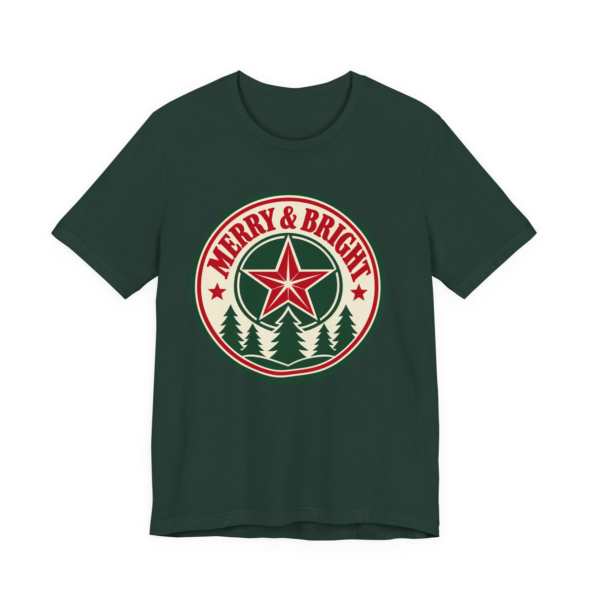 Merry and Bright T-Shirt | Retro Badge Christmas Tee | Festive Holiday Gift Shirt