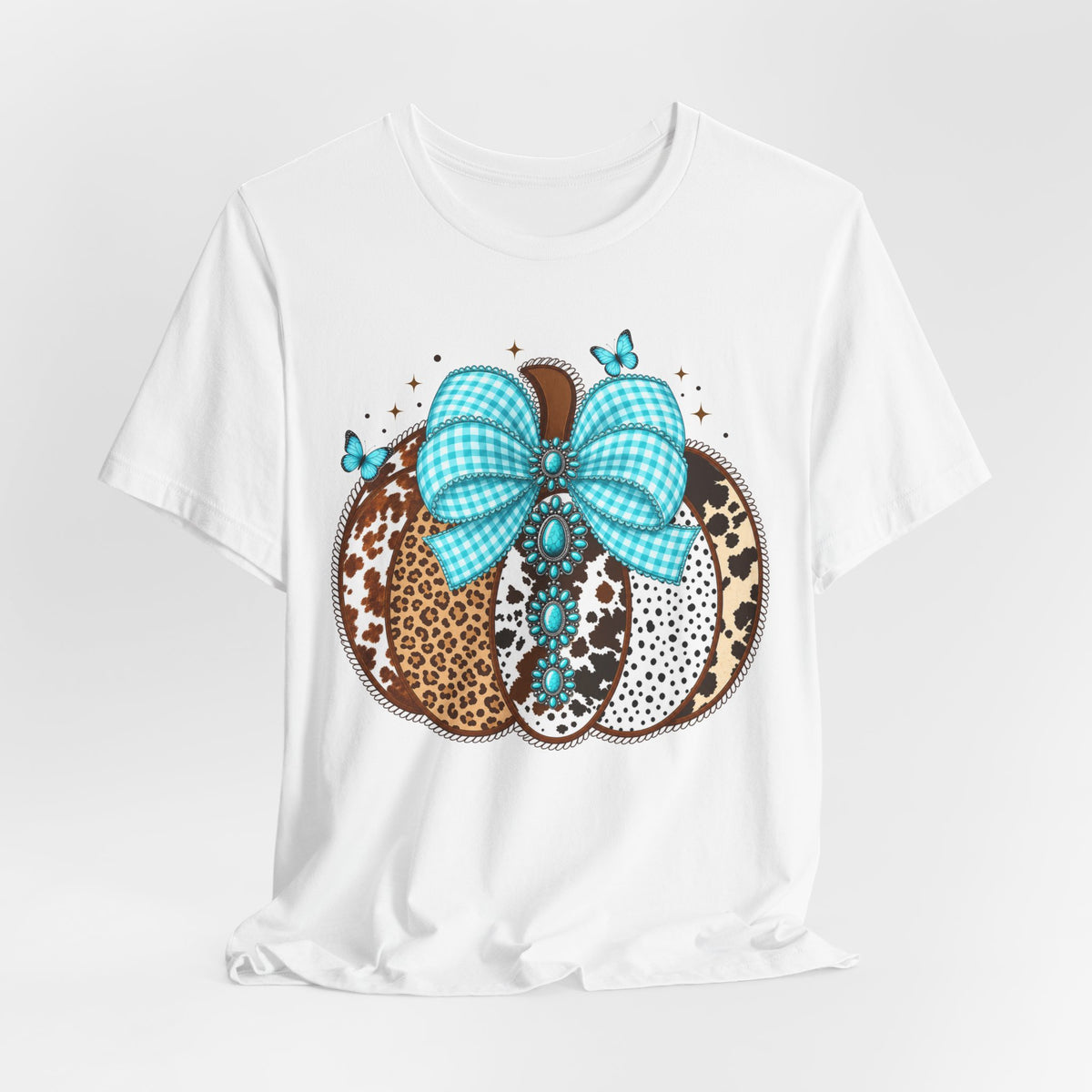 Western Bling Pumpkin Tee | Turquoise Leopard Pumpkin Shirt | Fall Gift Tee | Cowgirl Autumn Design
