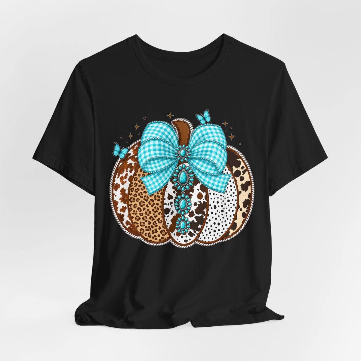 Western Bling Pumpkin Tee | Turquoise Leopard Pumpkin Shirt | Fall Gift Tee | Cowgirl Autumn Design