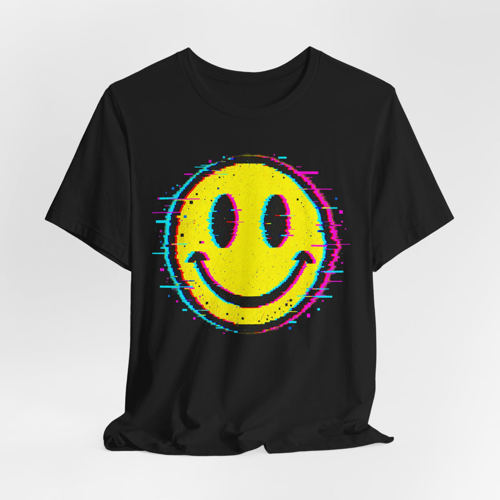 Y2K Glitch Smiley Tee | Distorted Smiley Face Shirt | Glitch Streetwear Shirt | Y2K Glitch Gift Tee