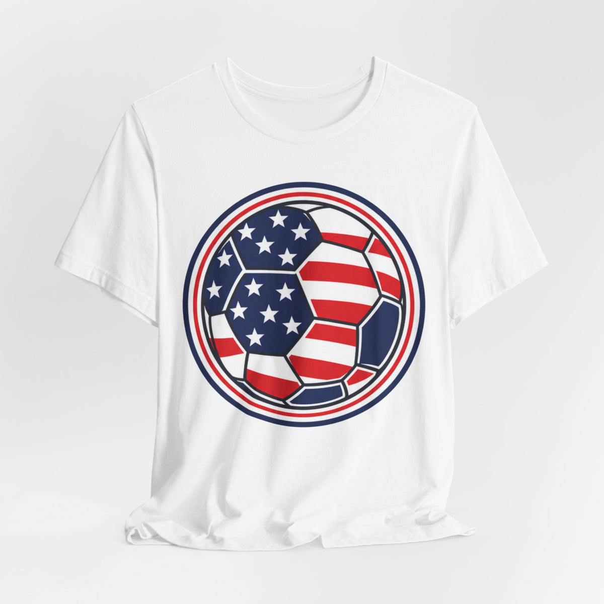 USA Soccer Ball Neon Tee | Patriotic Soccer Shirt | Soccer Gift Tee | Bold American Flag Soccer Design