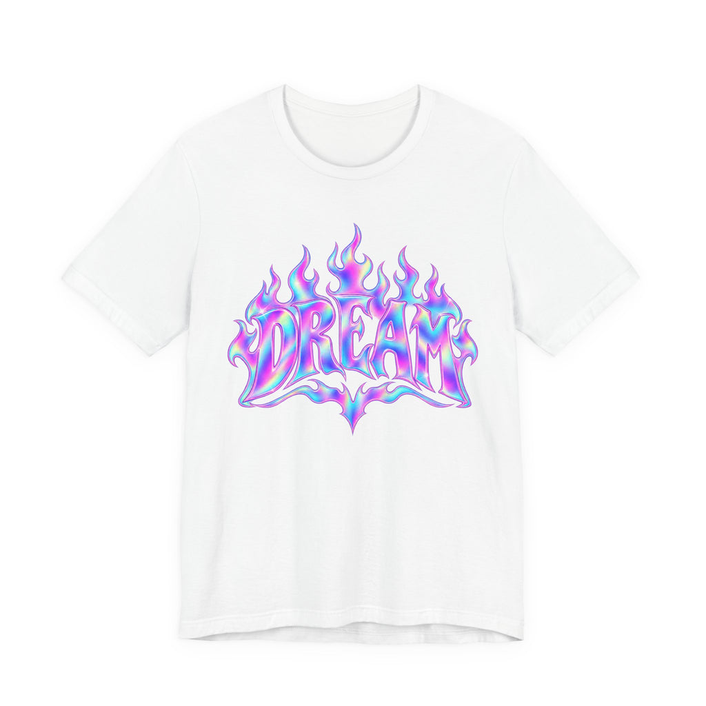 Y2K Flame Gradient Tee | Holographic Streetwear Shirt | Y2K Fire Text Shirt | Y2K Holographic Gift Tee