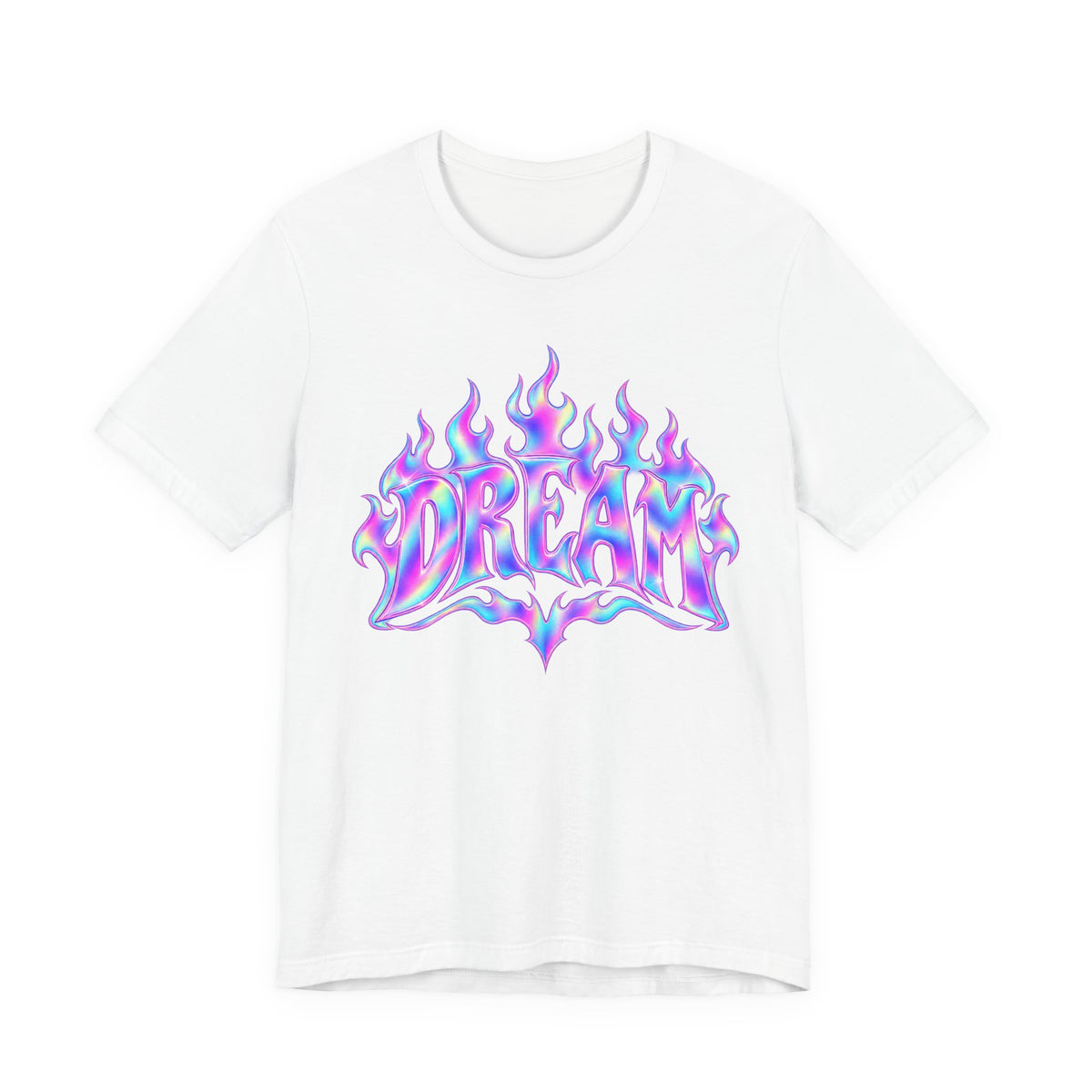 Y2K Flame Gradient Tee | Holographic Streetwear Shirt | Y2K Fire Text Shirt | Y2K Holographic Gift Tee
