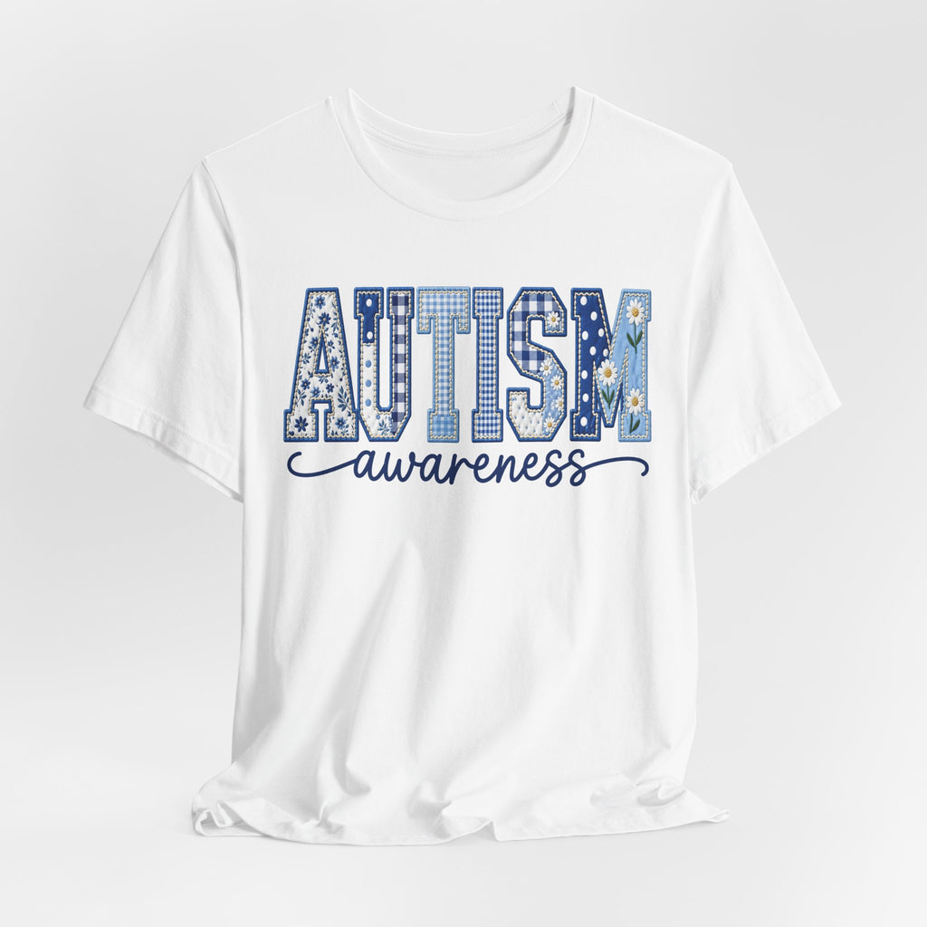 Autism Awareness Tee | Quilted Patchwork Awareness Shirt | Autism Gift Tee | Blue Daisy Awareness Design