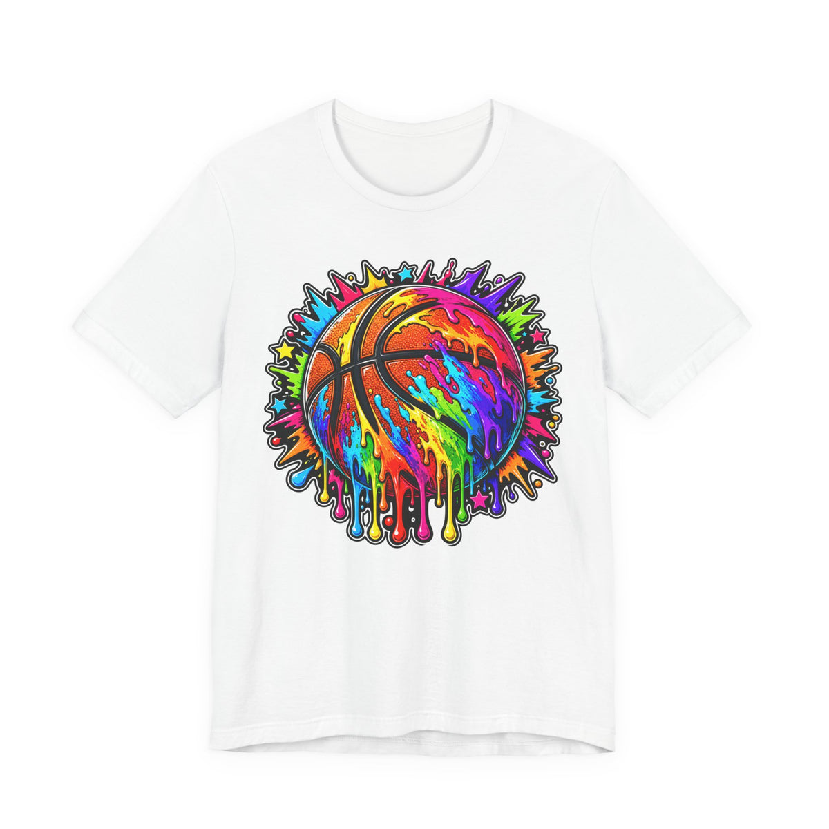 Neon Splash Basketball Tee | Bold Rainbow Drip Basketball Shirt | Basketball Graphic Gift | Street Basketball Tee