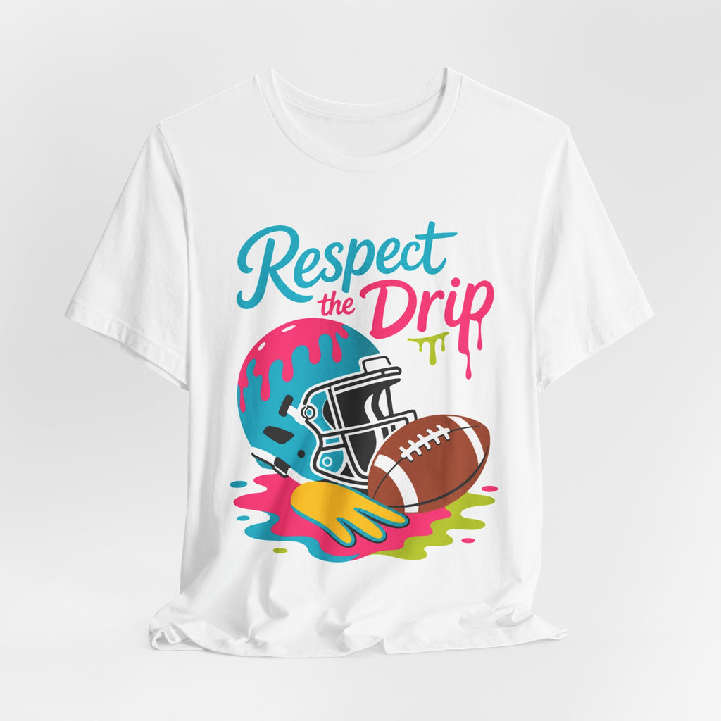 Respect The Drip Tee | Football Paint Drip Helmet Shirt | Football Graphic Gift | Bold Sports Streetwear Tee