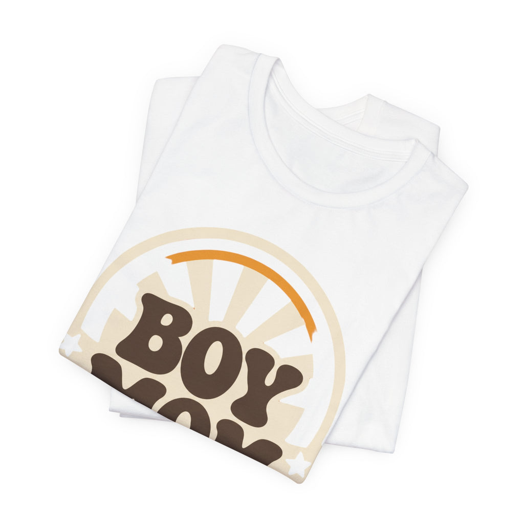 Boy Mom Sunburst Retro Badge T-Shirt | Boy Mama Shirt | Mom Life Tee | Mother's Day Gift | Retro Mom Shirt