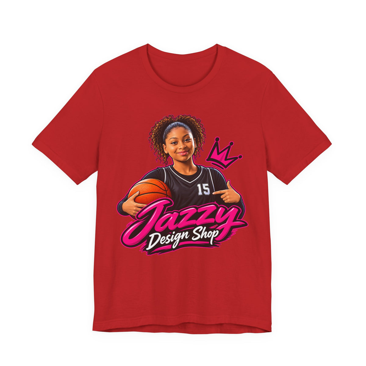 Jazzy Design Shop Mascot Tee | Basketball Girl Holding Ball Shirt | Brand Mascot Shirt | Basketball Crown Gift Tee