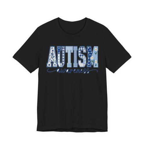 Autism Awareness Tee | Quilted Patchwork Awareness Shirt | Autism Gift Tee | Blue Daisy Awareness Design