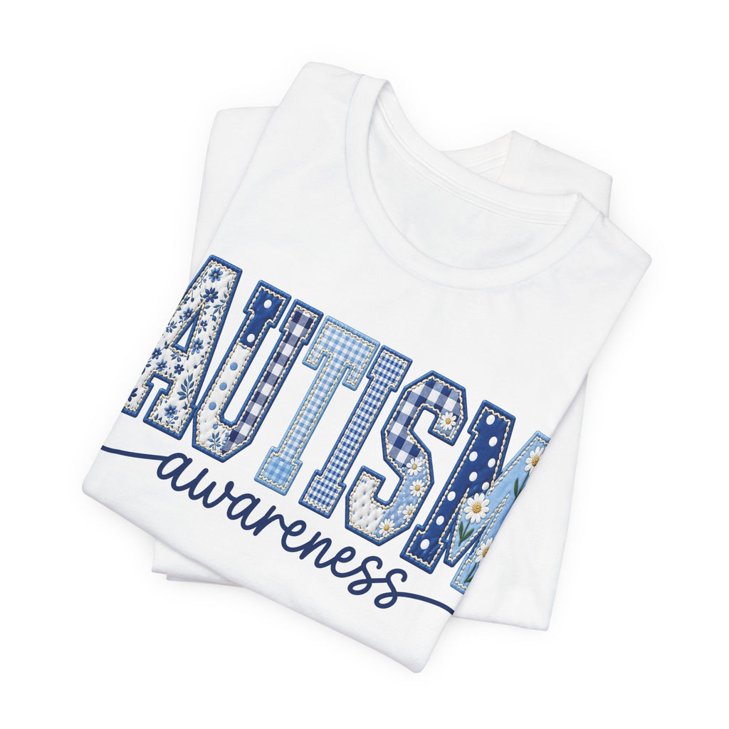 Autism Awareness Tee | Quilted Patchwork Awareness Shirt | Autism Gift Tee | Blue Daisy Awareness Design