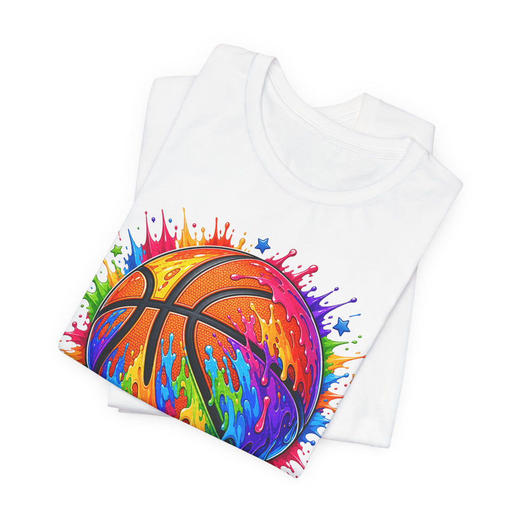 Rainbow Drip Basketball Tee | Colorful Paint Splash Basketball Shirt | Basketball Lover Gift | Bold Basketball Graphic Tee