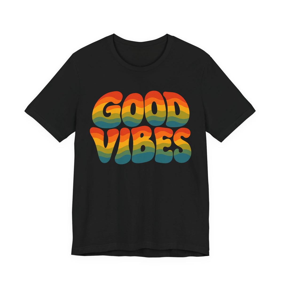 Good Vibes Wavy 70s Text T-Shirt | Retro Rainbow Groovy Tee | Vintage Style Gift Shirt