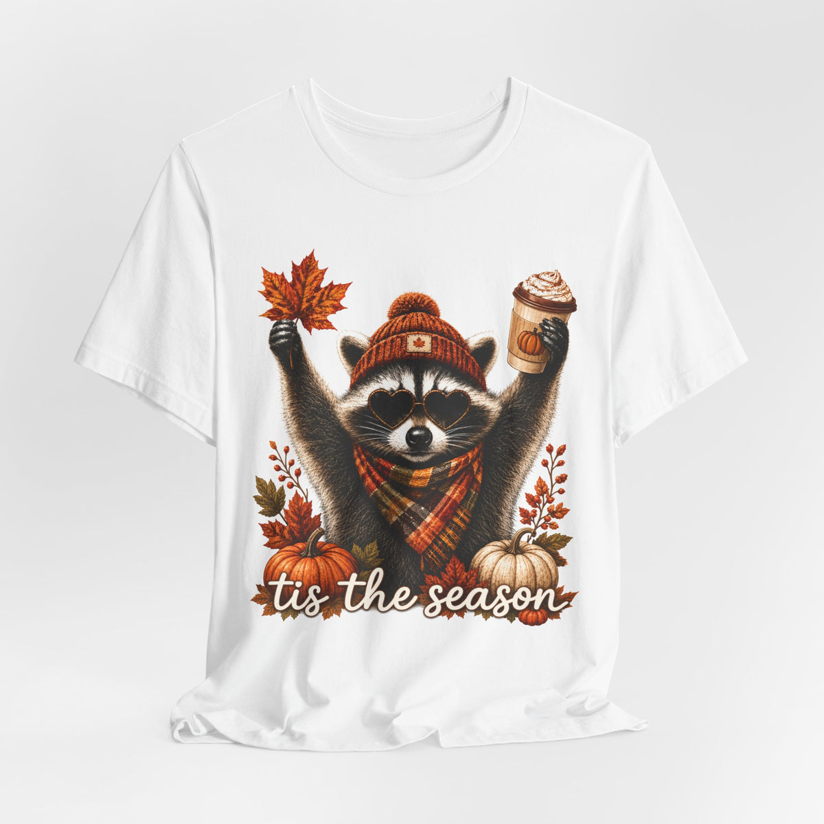 Tis The Season Autumn Raccoon Tee | Cute Fall Raccoon Shirt | Autumn Gift Tee | Pumpkin Spice Season Design