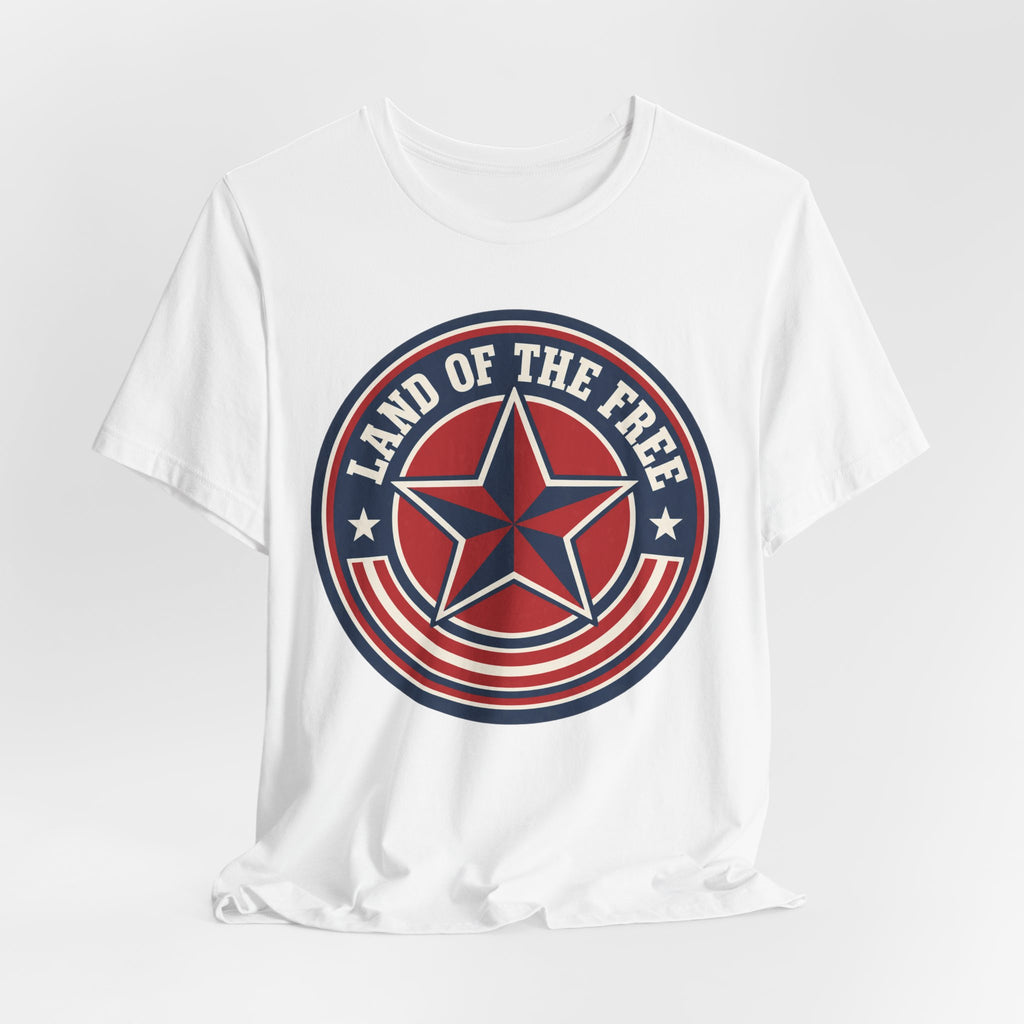 Land of the Free T-Shirt | Retro Patriotic Star Badge Tee | 4th of July Gift Shirt