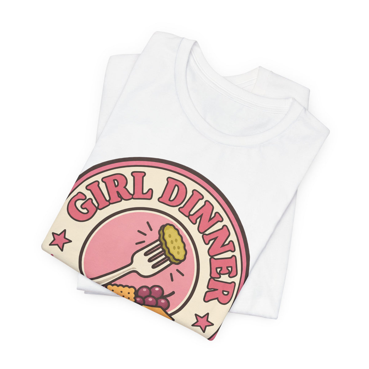 Girl Dinner T-Shirt | Retro Badge Viral Food Trend Tee | Funny Foodie Gift Shirt