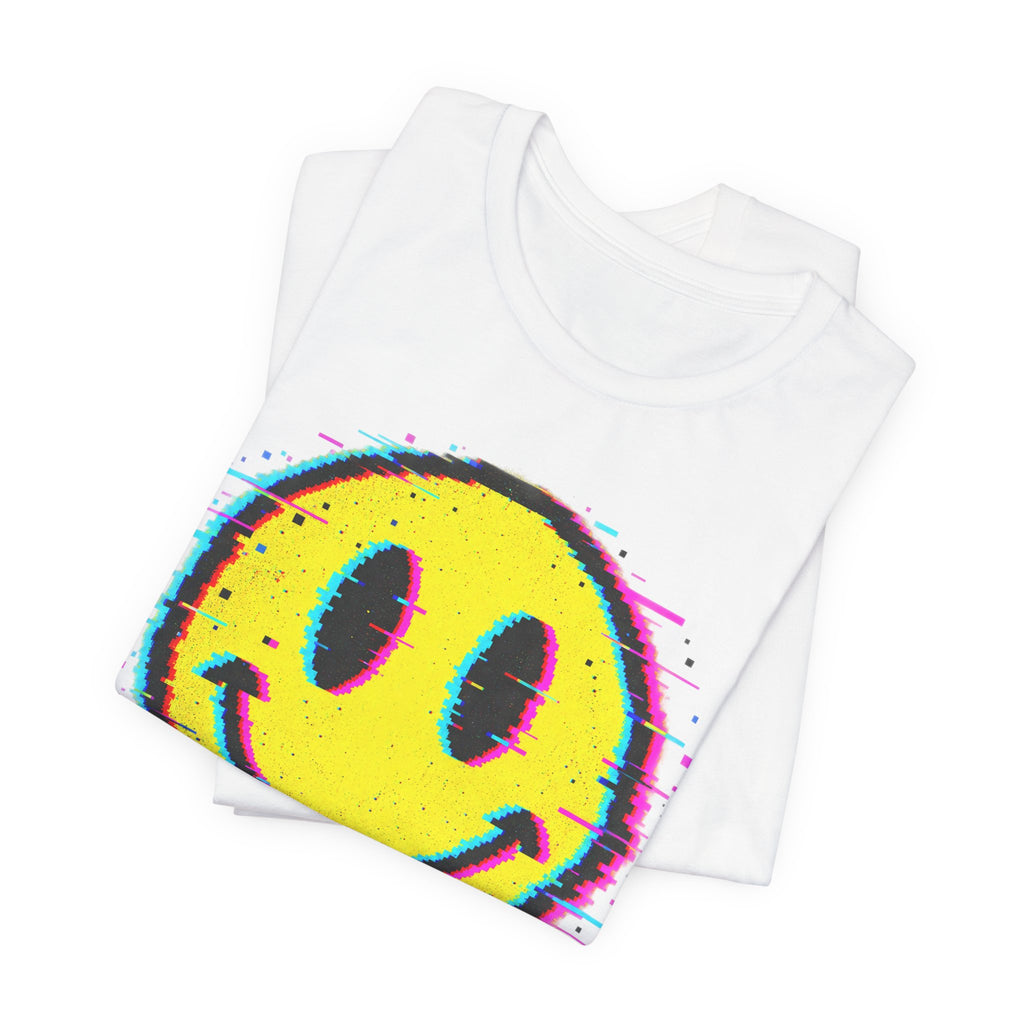 Y2K Glitch Smiley Tee | Distorted Smiley Face Shirt | Glitch Streetwear Shirt | Y2K Glitch Gift Tee