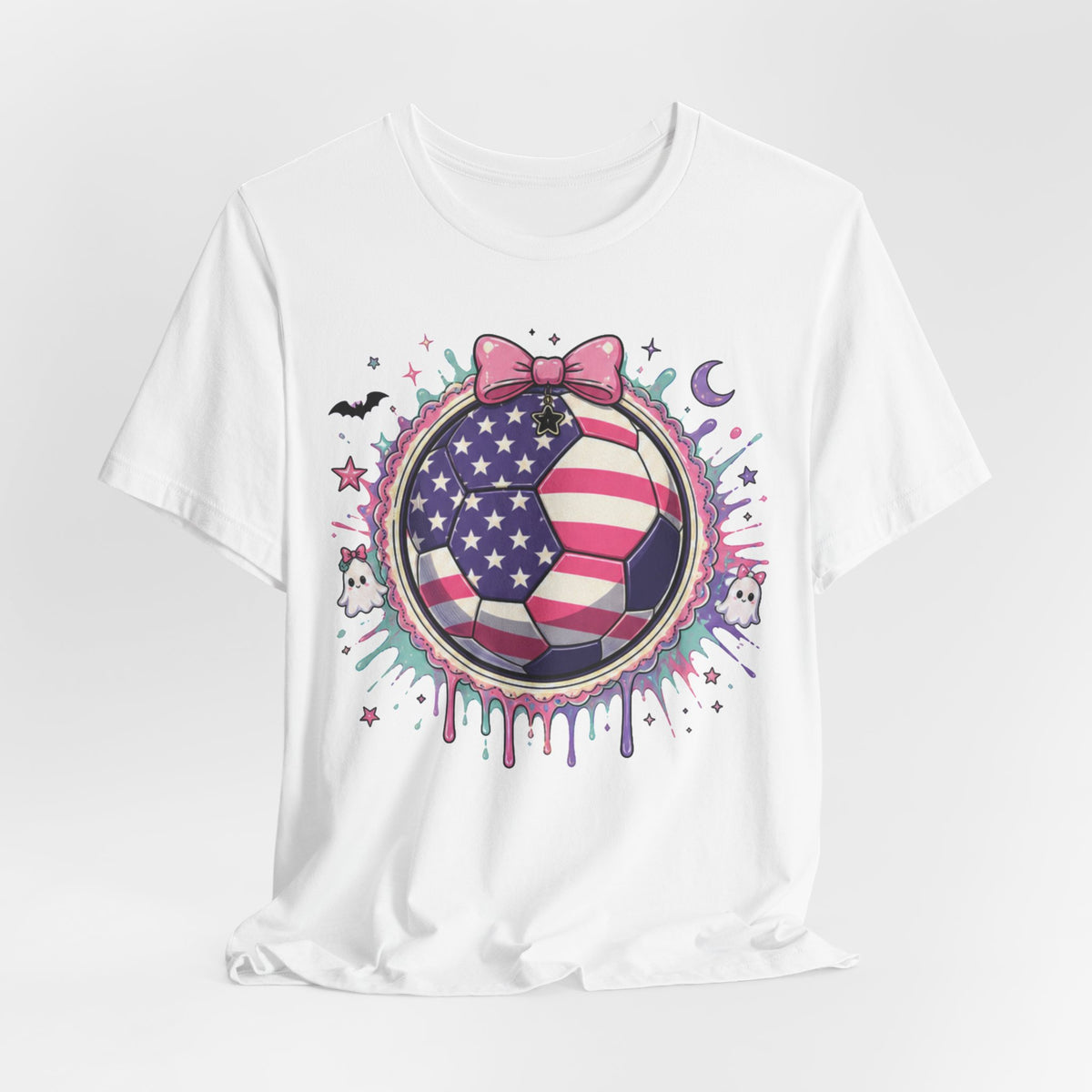 USA Soccer Ball Tee | Patriotic Soccer Shirt | Soccer Gift Tee | Pastel American Flag Soccer Design