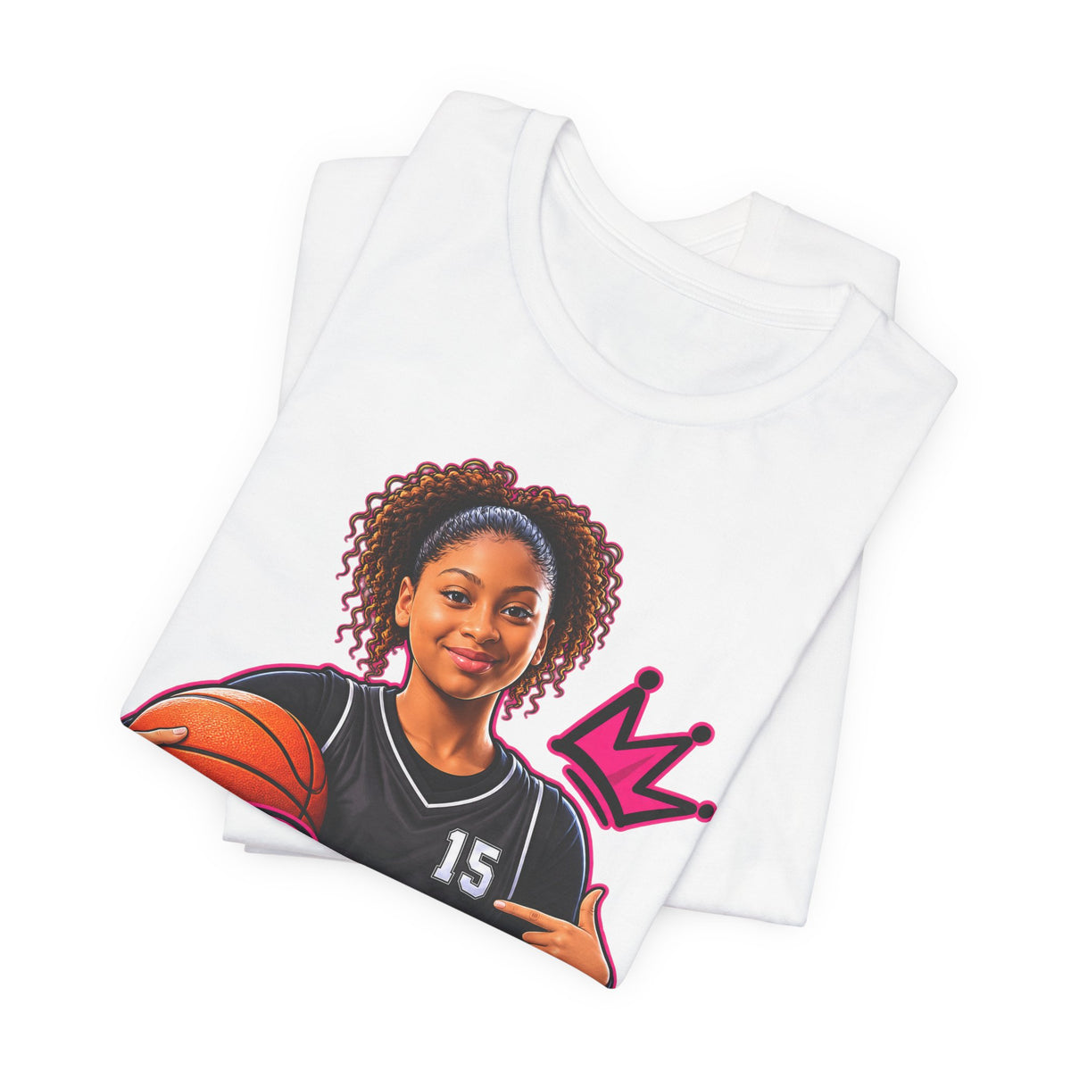 Jazzy Design Shop Mascot Tee | Basketball Girl Holding Ball Shirt | Brand Mascot Shirt | Basketball Crown Gift Tee