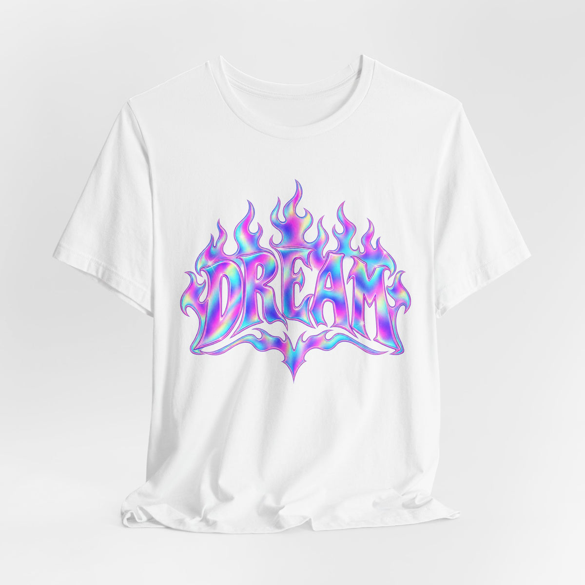Y2K Flame Gradient Tee | Holographic Streetwear Shirt | Y2K Fire Text Shirt | Y2K Holographic Gift Tee