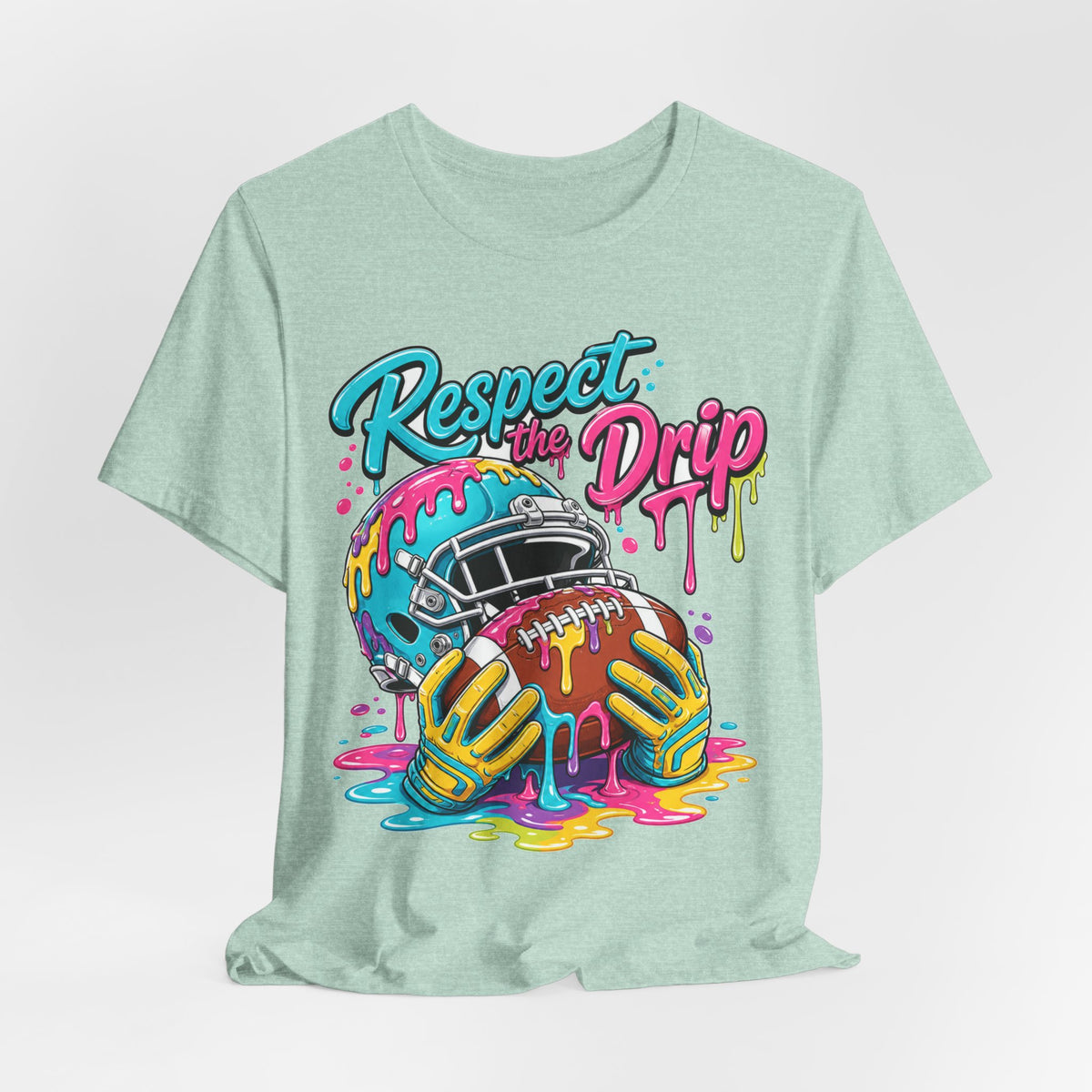 Respect The Drip Neon Tee | Bold Football Paint Drip Shirt | Football Graphic Gift | Bright Sports Tee