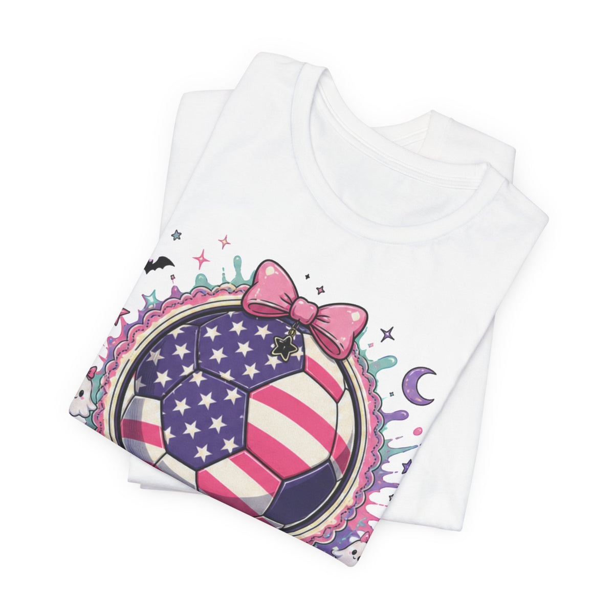 USA Soccer Ball Tee | Patriotic Soccer Shirt | Soccer Gift Tee | Pastel American Flag Soccer Design