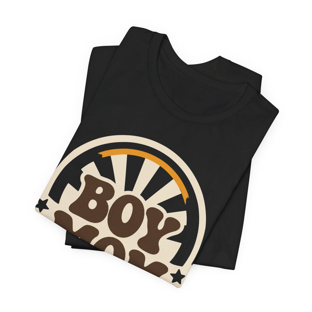 Boy Mom Sunburst Retro Badge T-Shirt | Boy Mama Shirt | Mom Life Tee | Mother's Day Gift | Retro Mom Shirt