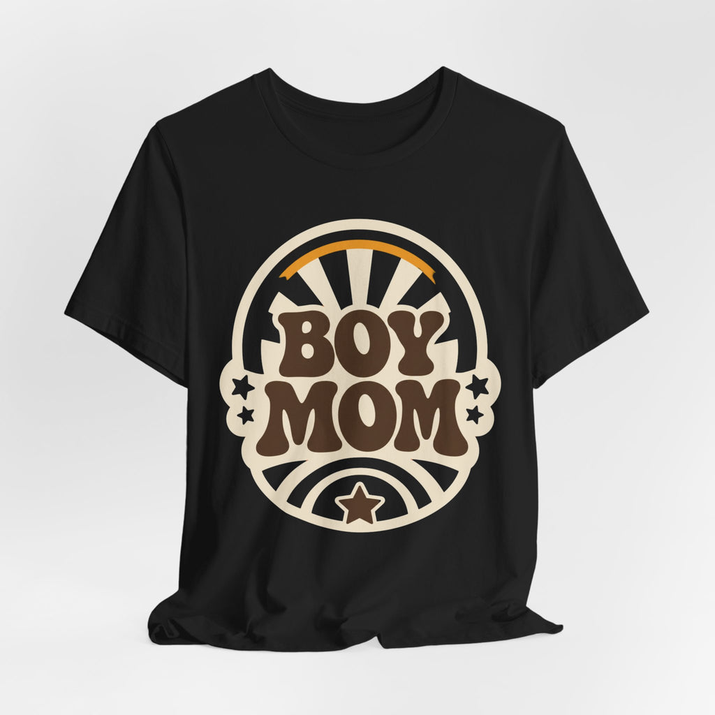 Boy Mom Sunburst Retro Badge T-Shirt | Boy Mama Shirt | Mom Life Tee | Mother's Day Gift | Retro Mom Shirt