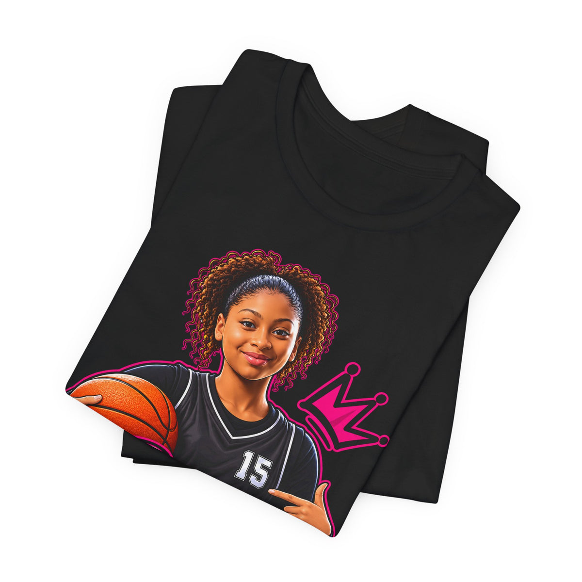 Jazzy Design Shop Mascot Tee | Basketball Girl Holding Ball Shirt | Brand Mascot Shirt | Basketball Crown Gift Tee