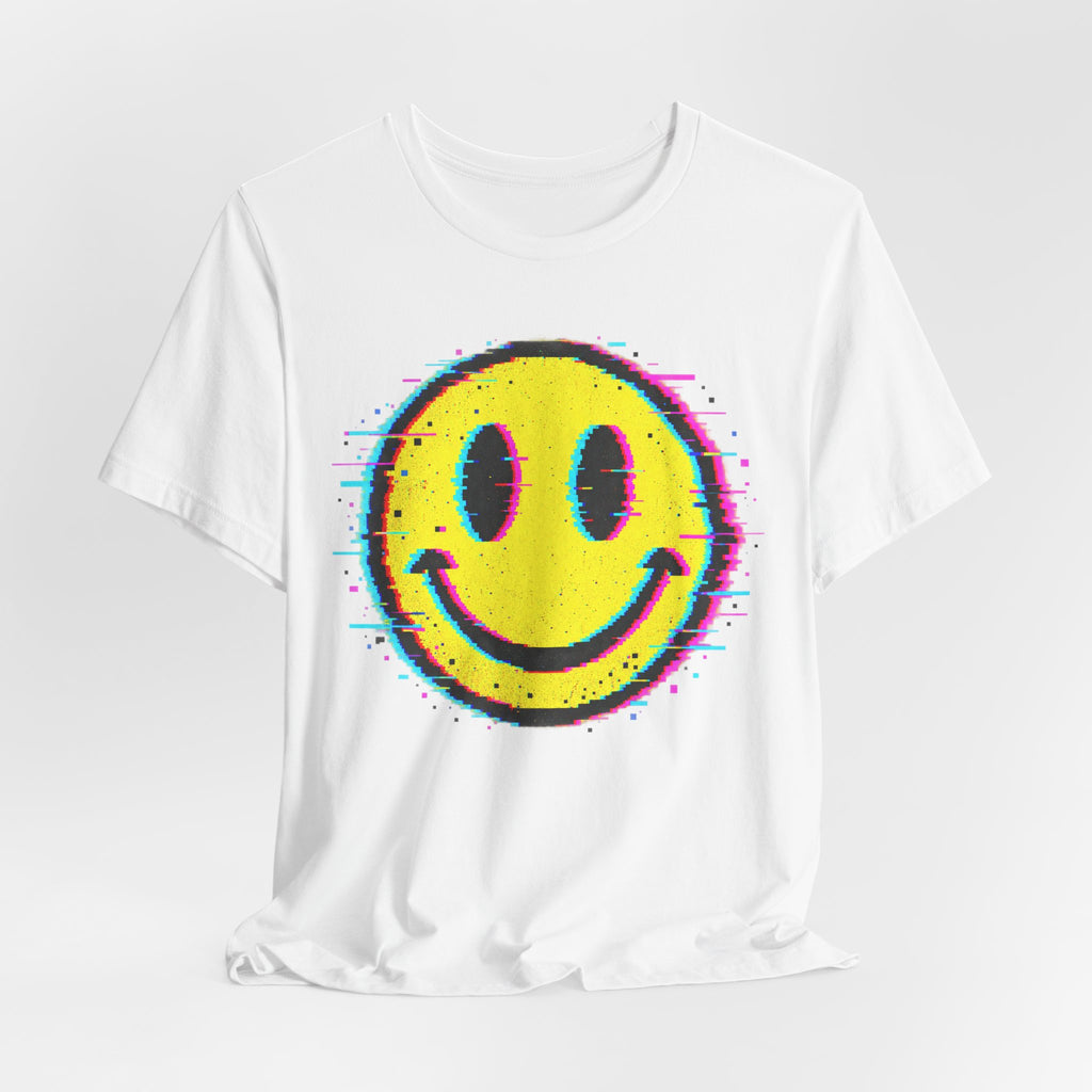 Y2K Glitch Smiley Tee | Distorted Smiley Face Shirt | Glitch Streetwear Shirt | Y2K Glitch Gift Tee