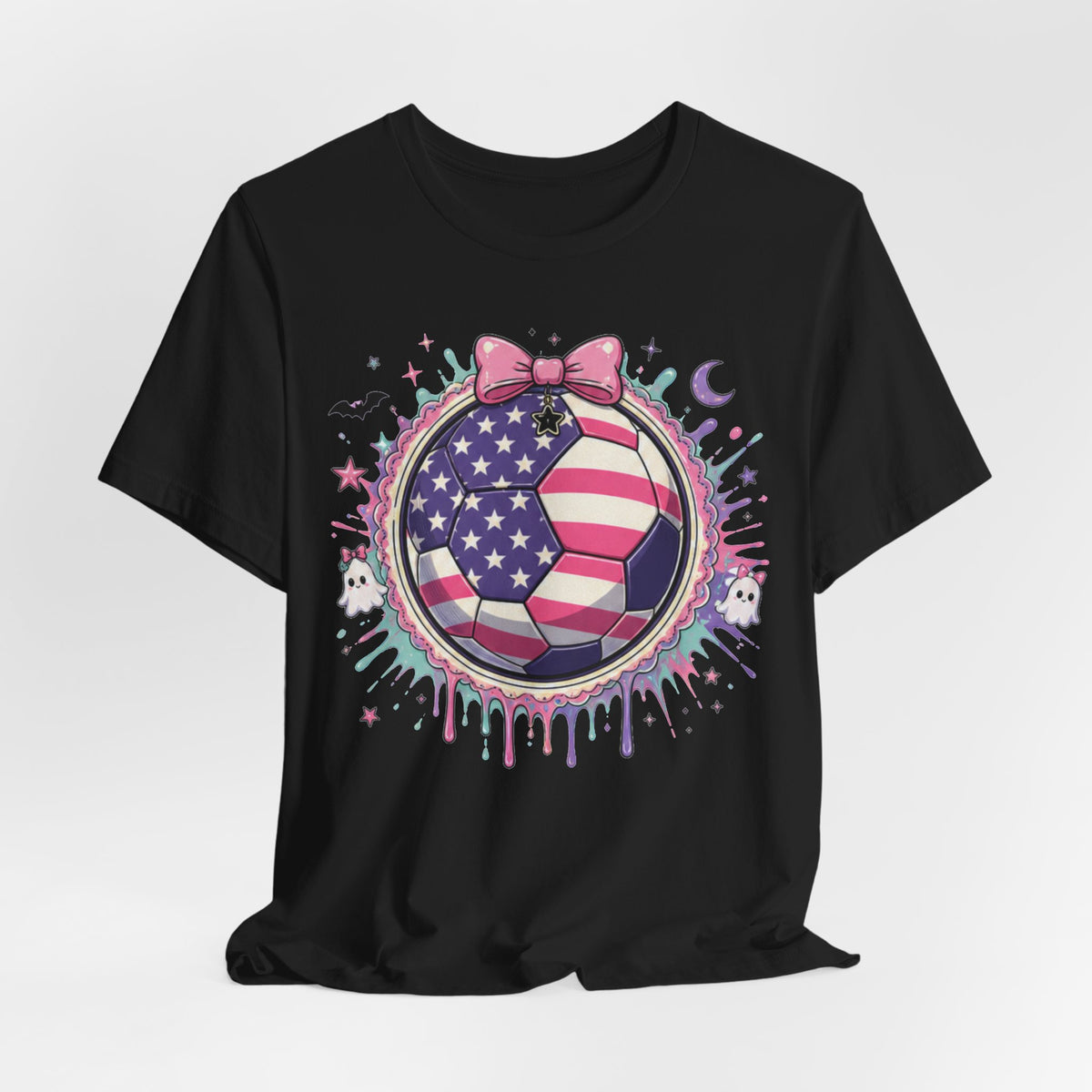 USA Soccer Ball Tee | Patriotic Soccer Shirt | Soccer Gift Tee | Pastel American Flag Soccer Design